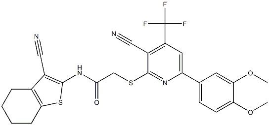 2-{[3-cyano-6-(3,4-dimethoxyphenyl)-4-(trifluoromethyl)-2-pyridinyl]sulfanyl}-N-(3-cyano-4,5,6,7-tetrahydro-1-benzothiophen-2-yl)acetamide