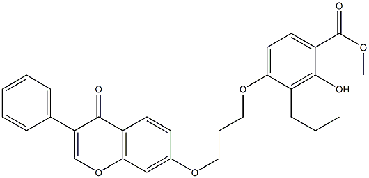methyl 2-hydroxy-4-{3-[(4-oxo-3-phenyl-4H-chromen-7-yl)oxy]propoxy}-3-propylbenzoate 化学構造式