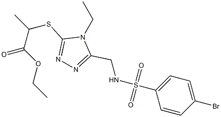 ethyl 2-{[5-({[(4-bromophenyl)sulfonyl]amino}methyl)-4-ethyl-4H-1,2,4-triazol-3-yl]sulfanyl}propanoate Struktur