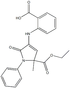 2-{[5-(ethoxycarbonyl)-5-methyl-2-oxo-1-phenyl-2,5-dihydro-1H-pyrrol-3-yl]a mino}benzoic acid 化学構造式