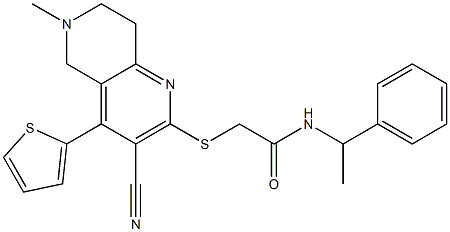 2-{[3-cyano-6-methyl-4-(2-thienyl)-5,6,7,8-tetrahydro[1,6]naphthyridin-2-yl]sulfanyl}-N-(1-phenylethyl)acetamide Structure