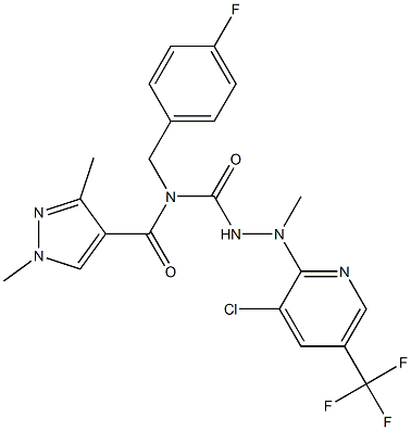 N-({2-[3-chloro-5-(trifluoromethyl)-2-pyridinyl]-2-methylhydrazino}carbonyl)-N-(4-fluorobenzyl)-1,3-dimethyl-1H-pyrazole-4-carboxamide Struktur