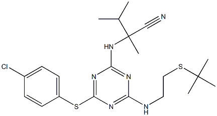 2-({4-{[2-(tert-butylthio)ethyl]amino}-6-[(4-chlorophenyl)thio]-1,3,5-triaz in-2-yl}amino)-2,3-dimethylbutanenitrile,,结构式