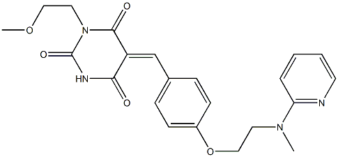 1-(2-methoxyethyl)-5-[(E)-(4-{2-[methyl(2-pyridinyl)amino]ethoxy}phenyl)methylidene]-2,4,6(1H,3H,5H)-pyrimidinetrione 化学構造式