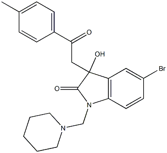 5-bromo-3-hydroxy-3-[2-(4-methylphenyl)-2-oxoethyl]-1-(piperidinomethyl)indolin-2-one Structure