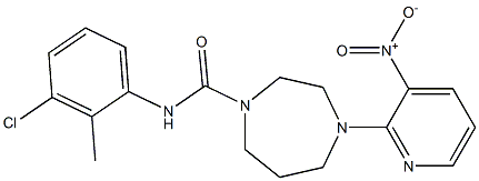 N1-(3-chloro-2-methylphenyl)-4-(3-nitro-2-pyridyl)-1,4-diazepane-1-carboxamide,,结构式