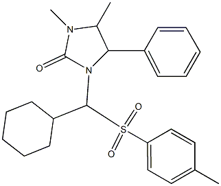 1-{cyclohexyl[(4-methylphenyl)sulfonyl]methyl}-3,4-dimethyl-5-phenyltetrahydro-2H-imidazol-2-one Struktur