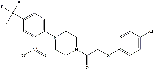 2-[(4-chlorophenyl)thio]-1-{4-[2-nitro-4-(trifluoromethyl)phenyl]piperazino}ethan-1-one,,结构式