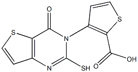 3-(2-mercapto-4-oxo-3,4-dihydrothieno[3,2-d]pyrimidin-3-yl)thiophene-2-carboxylic acid 化学構造式