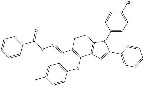 N-(benzoyloxy)-N-((E)-{1-(4-chlorophenyl)-4-[(4-methylphenyl)sulfanyl]-2-phenyl-6,7-dihydro-1H-indol-5-yl}methylidene)amine Structure