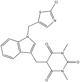 5-({1-[(2-chloro-1,3-thiazol-5-yl)methyl]-1H-indol-3-yl}methyl)-1,3-dimethyl-2,4,6(1H,3H,5H)-pyrimidinetrione,,结构式