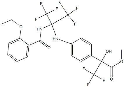 methyl 2-(4-{[1-[(2-ethoxybenzoyl)amino]-2,2,2-trifluoro-1-(trifluoromethyl)ethyl]amino}phenyl)-3,3,3-trifluoro-2-hydroxypropanoate Struktur