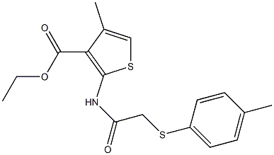 ethyl 4-methyl-2-({2-[(4-methylphenyl)thio]acetyl}amino)thiophene-3-carboxy late Structure