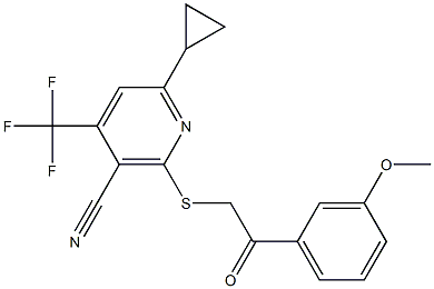 6-cyclopropyl-2-{[2-(3-methoxyphenyl)-2-oxoethyl]sulfanyl}-4-(trifluoromethyl)nicotinonitrile 化学構造式