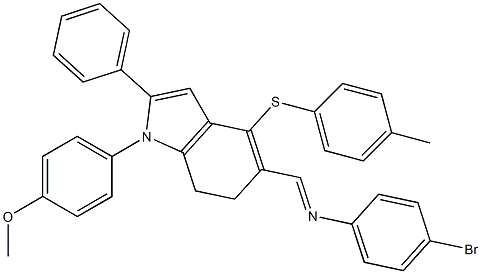 4-bromo-N-((E)-{1-(4-methoxyphenyl)-4-[(4-methylphenyl)sulfanyl]-2-phenyl-6,7-dihydro-1H-indol-5-yl}methylidene)aniline Structure