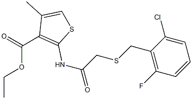 ethyl 2-({2-[(2-chloro-6-fluorobenzyl)thio]acetyl}amino)-4-methylthiophene-3-carboxylate Struktur