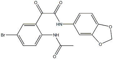 N1-(1,3-benzodioxol-5-yl)-2-[2-(acetylamino)-5-bromophenyl]-2-oxoacetamide 结构式