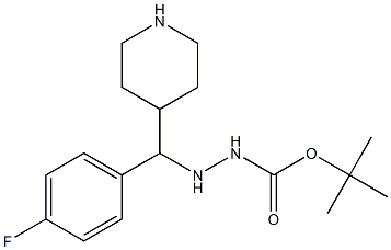 1-((4-fluorophenyl)(piperidin-4-yl)methyl)-2-tBOC-hydrazine Structure