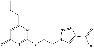 1-{2-[(4-oxo-6-propyl-1,4-dihydropyrimidin-2-yl)sulfanyl]ethyl}-1H-1,2,3-triazole-4-carboxylic acid 化学構造式