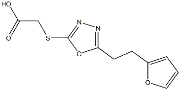 2-({5-[2-(furan-2-yl)ethyl]-1,3,4-oxadiazol-2-yl}sulfanyl)acetic acid 化学構造式