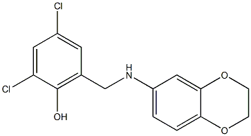 2,4-dichloro-6-[(2,3-dihydro-1,4-benzodioxin-6-ylamino)methyl]phenol 化学構造式