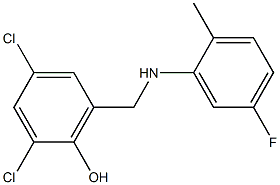 2,4-dichloro-6-{[(5-fluoro-2-methylphenyl)amino]methyl}phenol Struktur