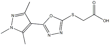 2-{[5-(1,3,5-trimethyl-1H-pyrazol-4-yl)-1,3,4-oxadiazol-2-yl]sulfanyl}acetic acid,,结构式