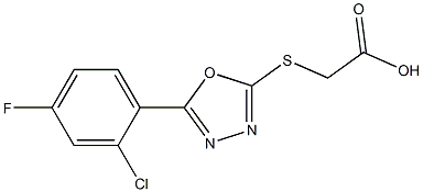 2-{[5-(2-chloro-4-fluorophenyl)-1,3,4-oxadiazol-2-yl]sulfanyl}acetic acid 化学構造式