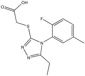 2-{[5-ethyl-4-(2-fluoro-5-methylphenyl)-4H-1,2,4-triazol-3-yl]sulfanyl}acetic acid 化学構造式