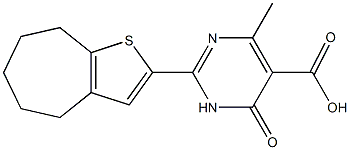 2-{4H,5H,6H,7H,8H-cyclohepta[b]thiophen-2-yl}-4-methyl-6-oxo-1,6-dihydropyrimidine-5-carboxylic acid 化学構造式