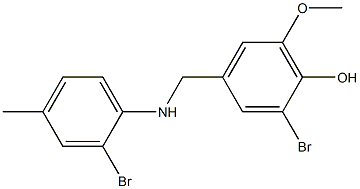 2-bromo-4-{[(2-bromo-4-methylphenyl)amino]methyl}-6-methoxyphenol Struktur