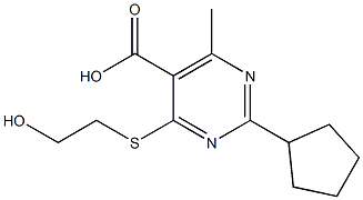 2-cyclopentyl-4-[(2-hydroxyethyl)thio]-6-methylpyrimidine-5-carboxylic acid,,结构式