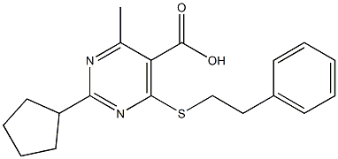 2-cyclopentyl-4-methyl-6-[(2-phenylethyl)thio]pyrimidine-5-carboxylic acid Struktur
