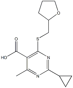 2-cyclopropyl-4-methyl-6-[(tetrahydrofuran-2-ylmethyl)thio]pyrimidine-5-carboxylic acid,,结构式