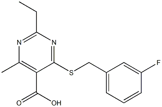 2-ethyl-4-[(3-fluorobenzyl)thio]-6-methylpyrimidine-5-carboxylic acid Struktur