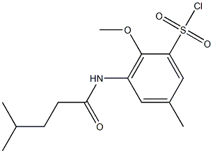 2-methoxy-5-methyl-3-(4-methylpentanamido)benzene-1-sulfonyl chloride Struktur