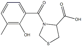 3-(2-hydroxy-3-methylbenzoyl)-1,3-thiazolidine-4-carboxylic acid 化学構造式