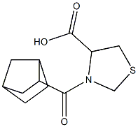 3-{bicyclo[2.2.1]heptan-2-ylcarbonyl}-1,3-thiazolidine-4-carboxylic acid 化学構造式