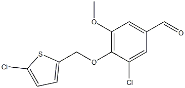 3-chloro-4-[(5-chlorothiophen-2-yl)methoxy]-5-methoxybenzaldehyde 化学構造式