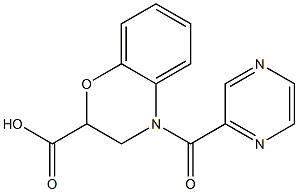 4-(pyrazin-2-ylcarbonyl)-3,4-dihydro-2H-1,4-benzoxazine-2-carboxylic acid 化学構造式