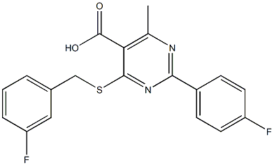 4-[(3-fluorobenzyl)thio]-2-(4-fluorophenyl)-6-methylpyrimidine-5-carboxylic acid Struktur