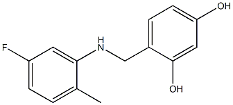 4-{[(5-fluoro-2-methylphenyl)amino]methyl}benzene-1,3-diol,,结构式