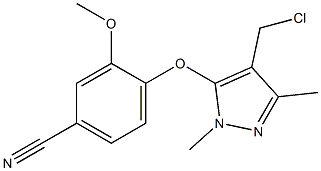 4-{[4-(chloromethyl)-1,3-dimethyl-1H-pyrazol-5-yl]oxy}-3-methoxybenzonitrile Struktur