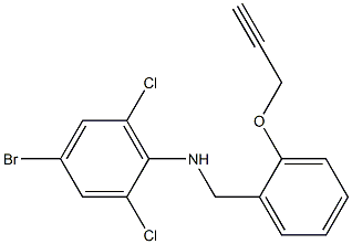 4-bromo-2,6-dichloro-N-{[2-(prop-2-yn-1-yloxy)phenyl]methyl}aniline 化学構造式