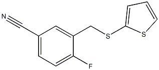 4-fluoro-3-[(thiophen-2-ylsulfanyl)methyl]benzonitrile,,结构式