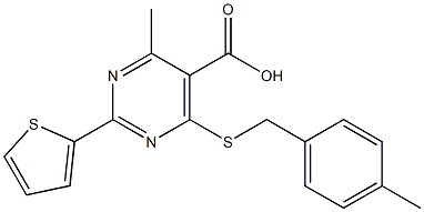 4-methyl-6-[(4-methylbenzyl)thio]-2-thien-2-ylpyrimidine-5-carboxylic acid 化学構造式