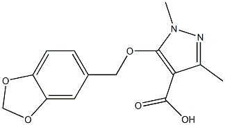 5-(2H-1,3-benzodioxol-5-ylmethoxy)-1,3-dimethyl-1H-pyrazole-4-carboxylic acid Struktur