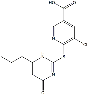 5-chloro-6-[(4-oxo-6-propyl-1,4-dihydropyrimidin-2-yl)sulfanyl]pyridine-3-carboxylic acid,,结构式