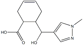 6-[hydroxy(1-methyl-1H-pyrazol-4-yl)methyl]cyclohex-3-ene-1-carboxylic acid 化学構造式