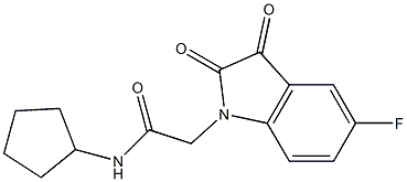 N-cyclopentyl-2-(5-fluoro-2,3-dioxo-2,3-dihydro-1H-indol-1-yl)acetamide,,结构式
